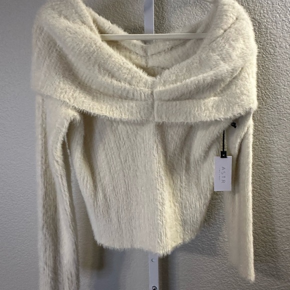 ASTR Fuzzy Off-Shoulder Sweater in Cream - Picture 1 of 3